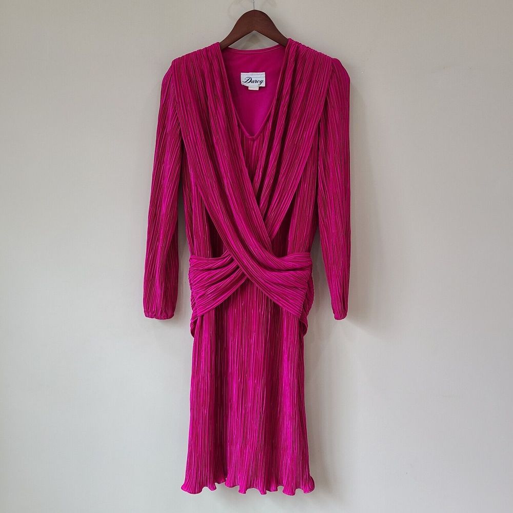 Vintage Darcy Womens Cocktail Cocktail Pink Barbie Accordion Pleated Wrap Formal
